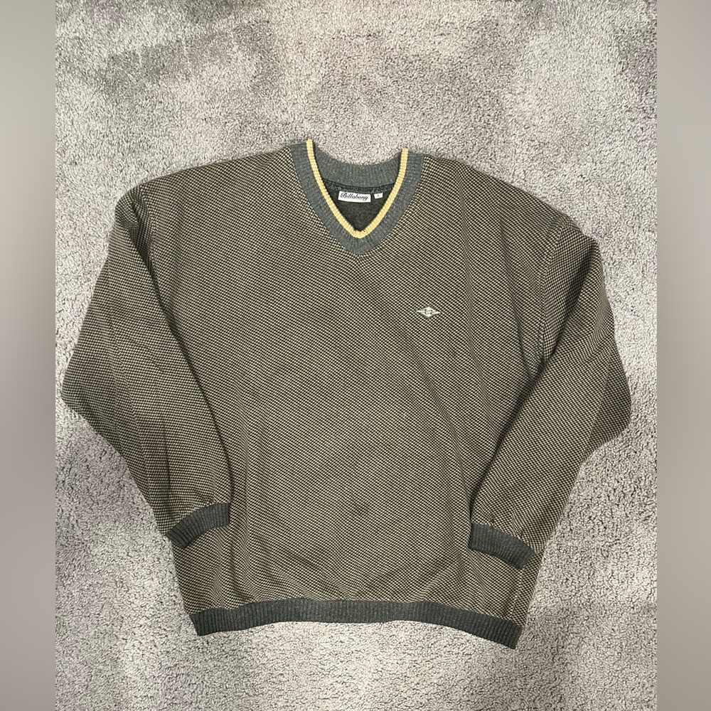 Vintage Billabong V-Neck Knit Pullover Textured Fleece size Large.